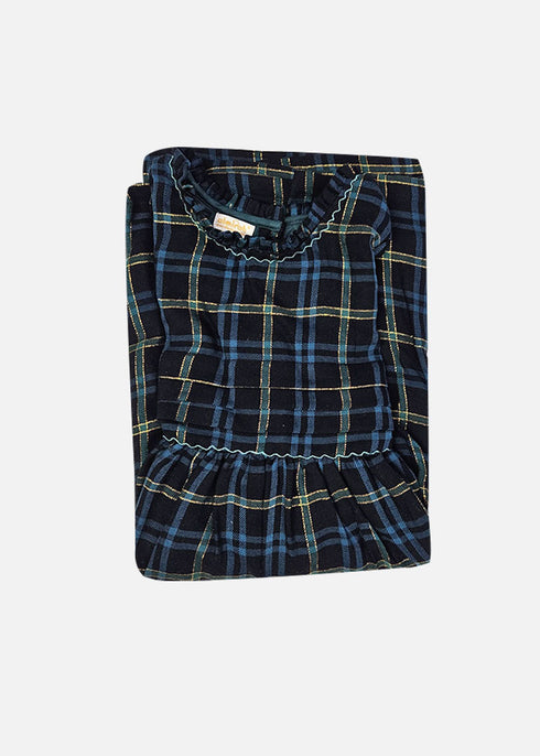 Full Sleeves Blue Checked Dress